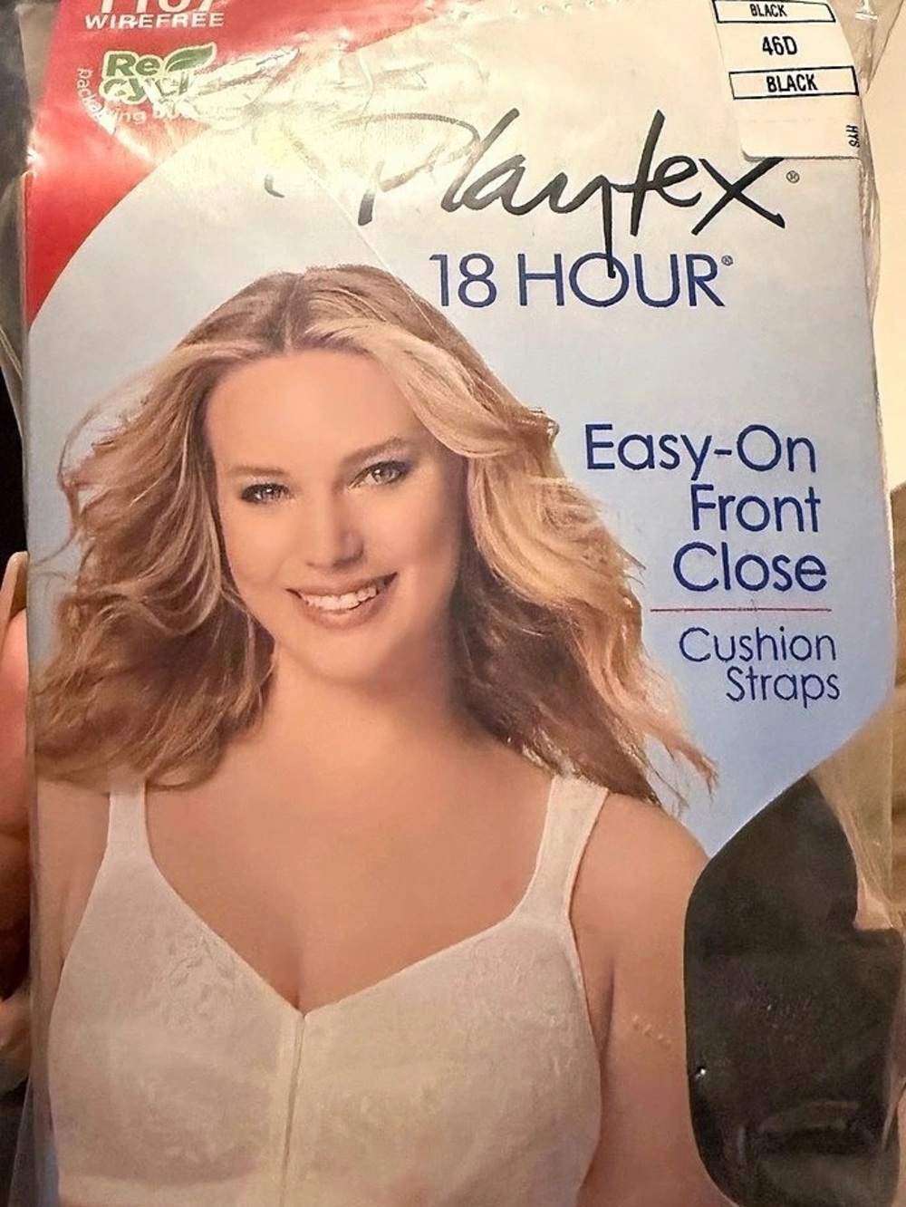 Playtex 18 Hour Easy-On Front Close Wirefree Bra Black 46D Bra